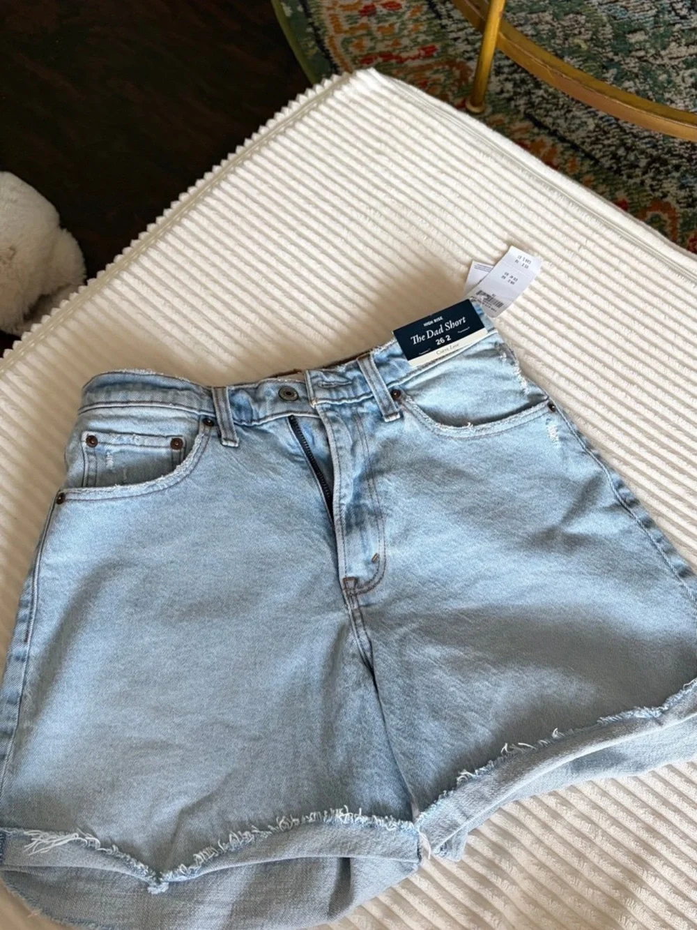 Abercrombie & Fitch Light Blue High-Rise Frayed Denim Shorts